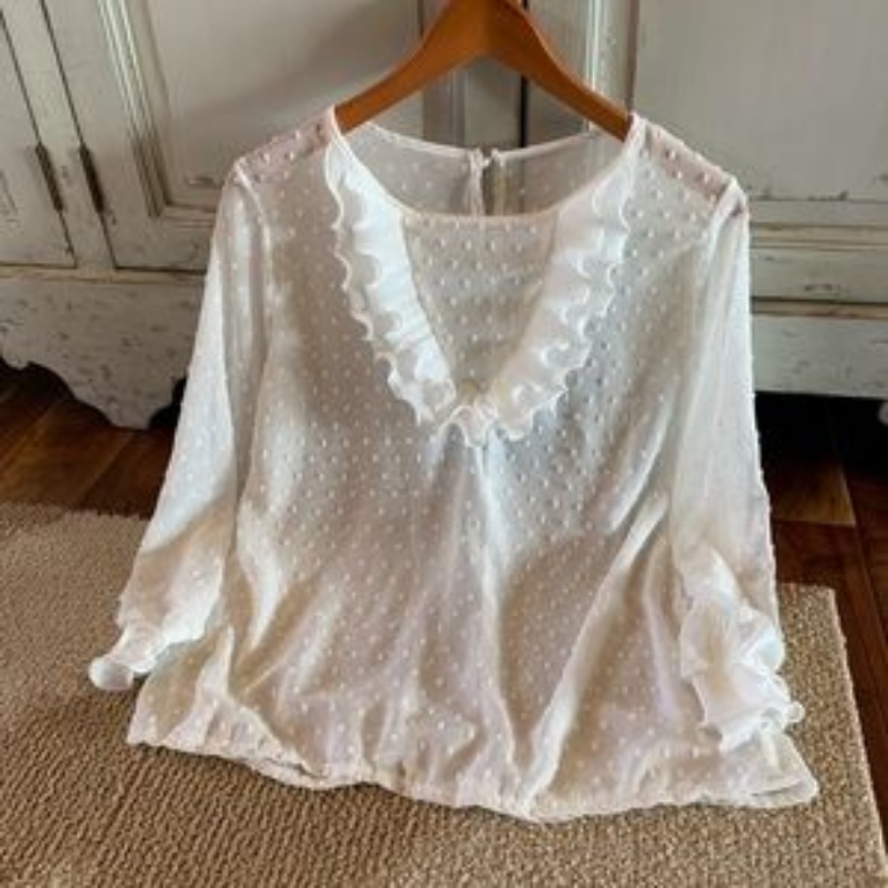 1 LEFT! Beautiful Chiffon Polka Dot Ruffled Blouse - Picture 4 of 4
